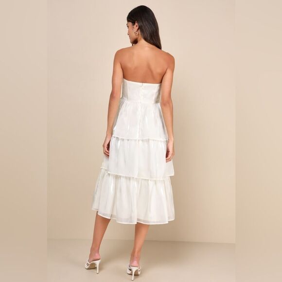 Lulus Com-pleat-ly Charming Ivory Organza Tiered Strapless Dress size medium - Picture 3 of 10